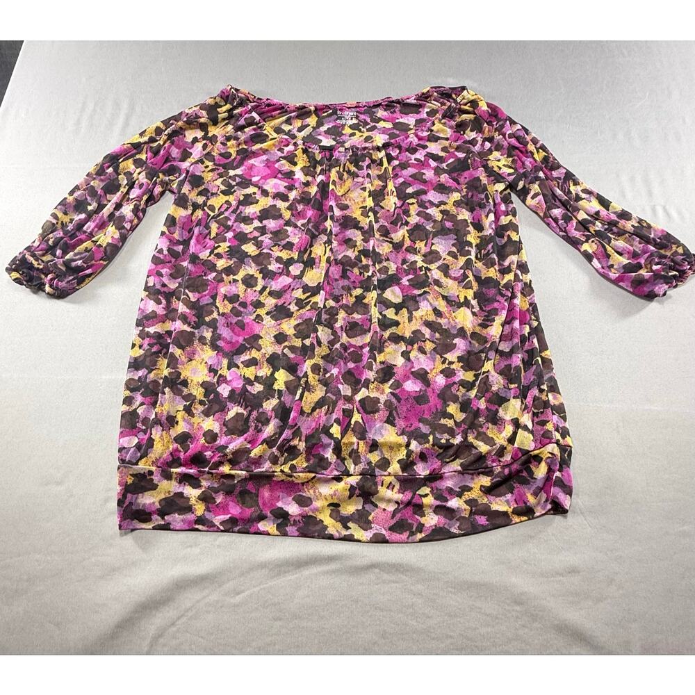 Lane Bryant Women’s Plus Size Peasant Blouse 3/4 Sleeve Purple Pink Animal Print